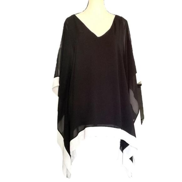 COLEBROOKE by Windsmore black & white chiffon colour block flowy top. - Picture 5 of 12